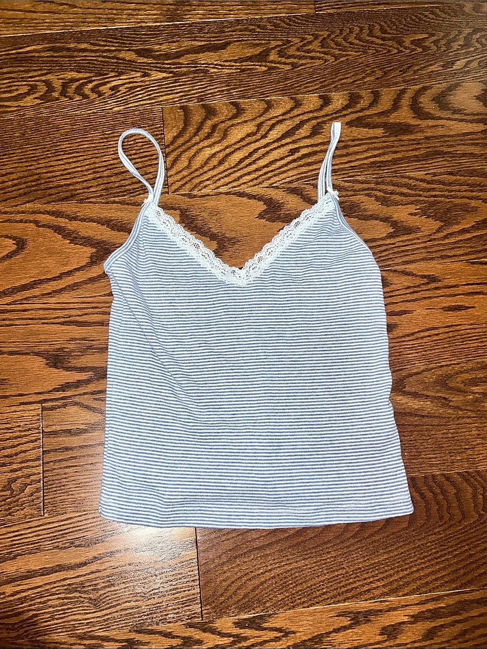 John Galt Blue & White Striped Nicolette Lace Tank Top